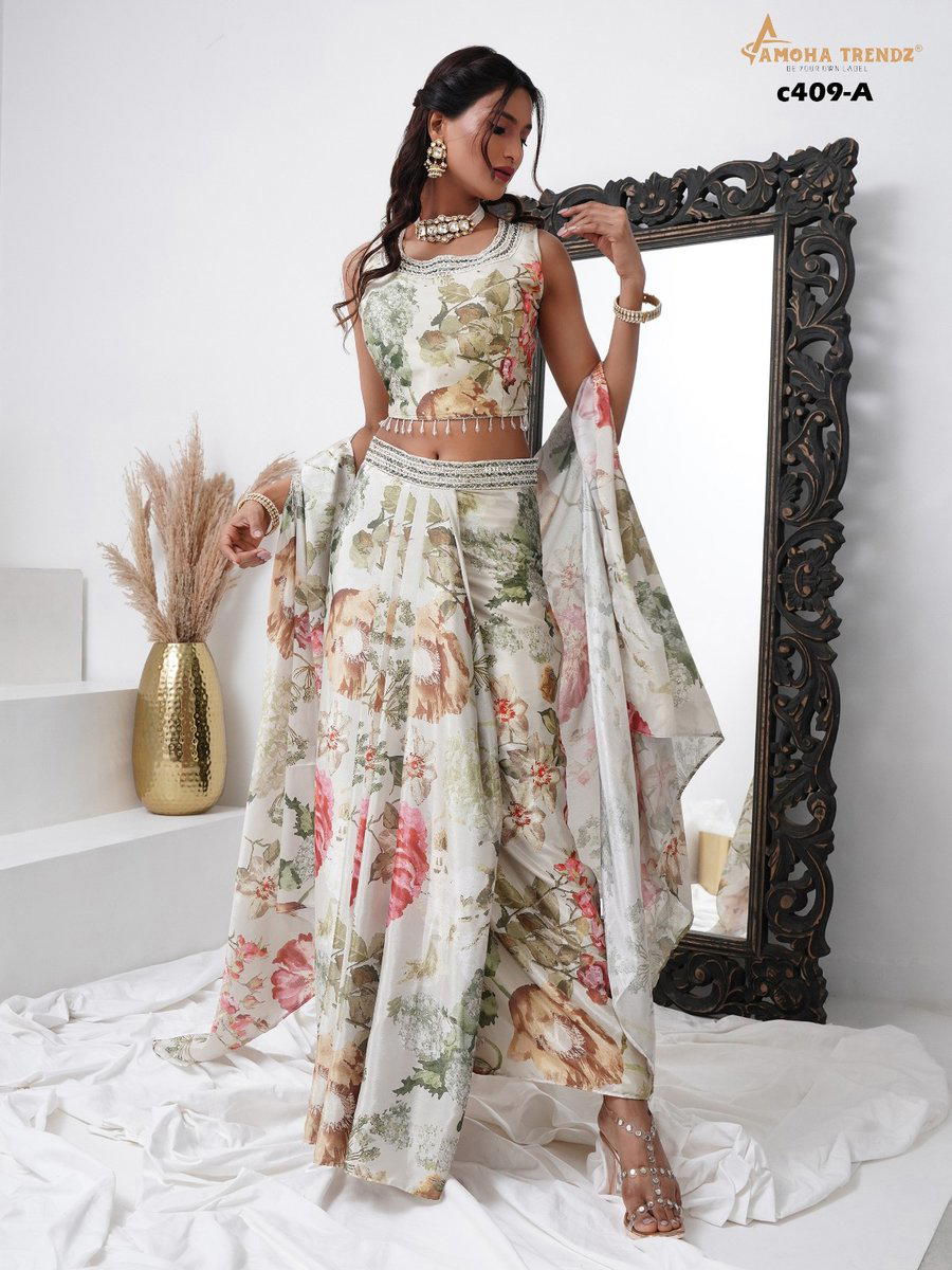 AMOHA C409-A DESIGNER CHINON READYMADE CROP TOP WHOLESALER IN INDIA 1