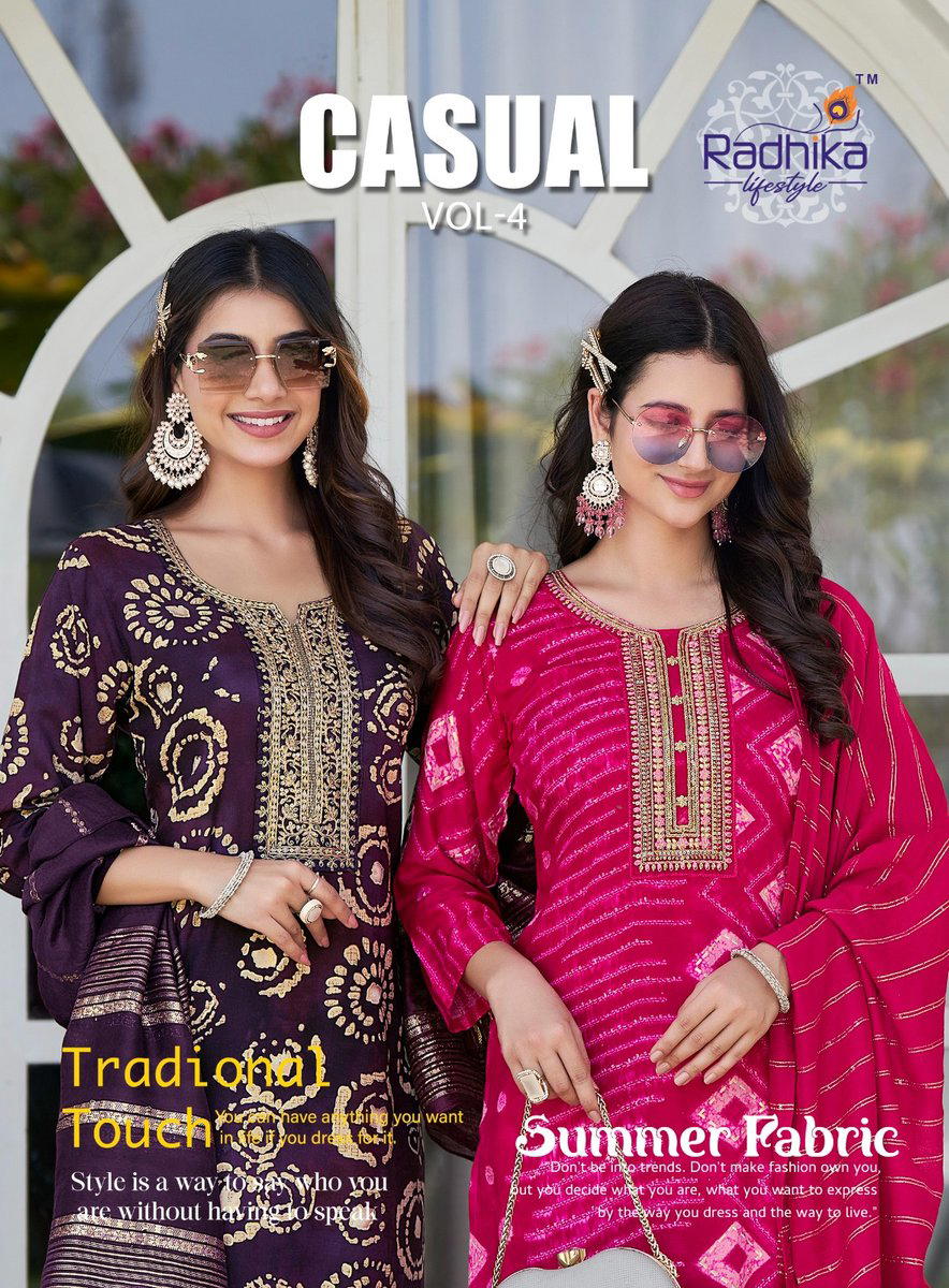CASUAL VOL 4 BY RADHIKA LIFESTYLE DESIGNER RAYON PRINT SALWAR SUIT WHOLESALER IN INDIA 1