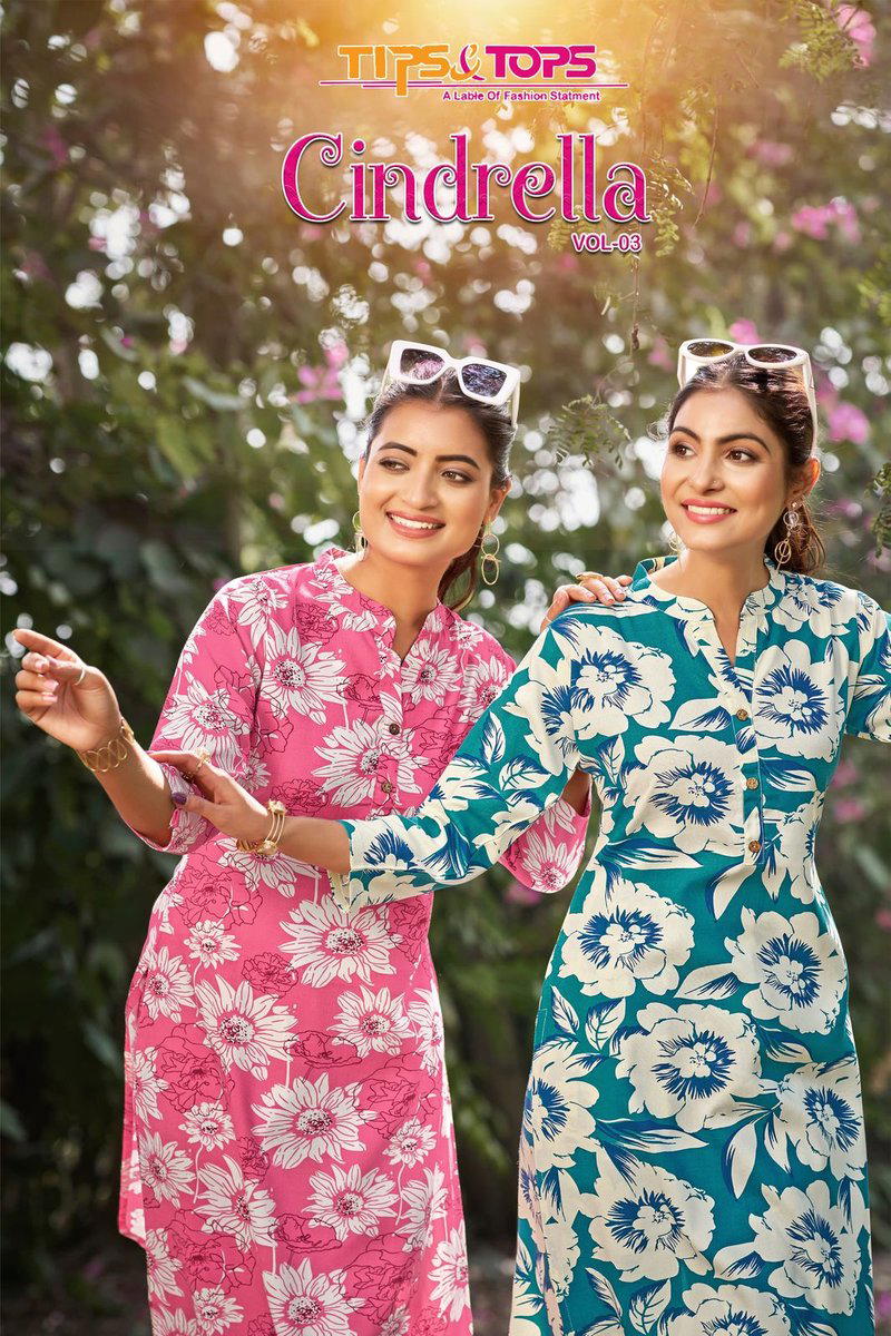 CINDERELLA Vol 03 BY TIPS AND TOPS DESIGNER RAYON PRINT KURTIS WHOLESALER IN INDIA 1
