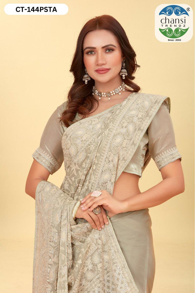 CHANSI TRENDZ CT-144 DESIGNER EMBROIDERY AND DIAMOND WORK SAREE WHOLESALER IN INDIA 1