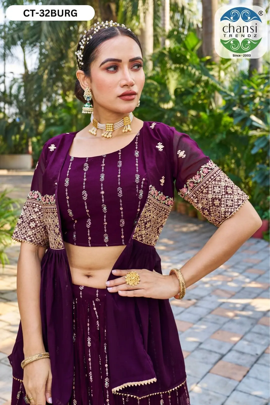 CHANSI TRENDZ CT-32 BURG DESIGNER GEORGETTE LEHENGA CHOLI WHOLESALER IN INDIA 1