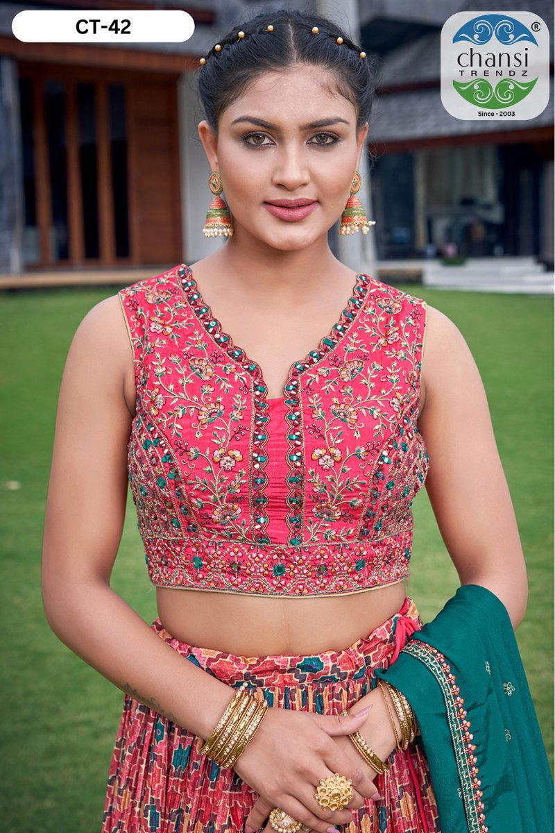 CHANSI TRENDZ CT-42 DESIGNER CHINON LEHENGA CHOLI WHOLESALER IN INDIA 1