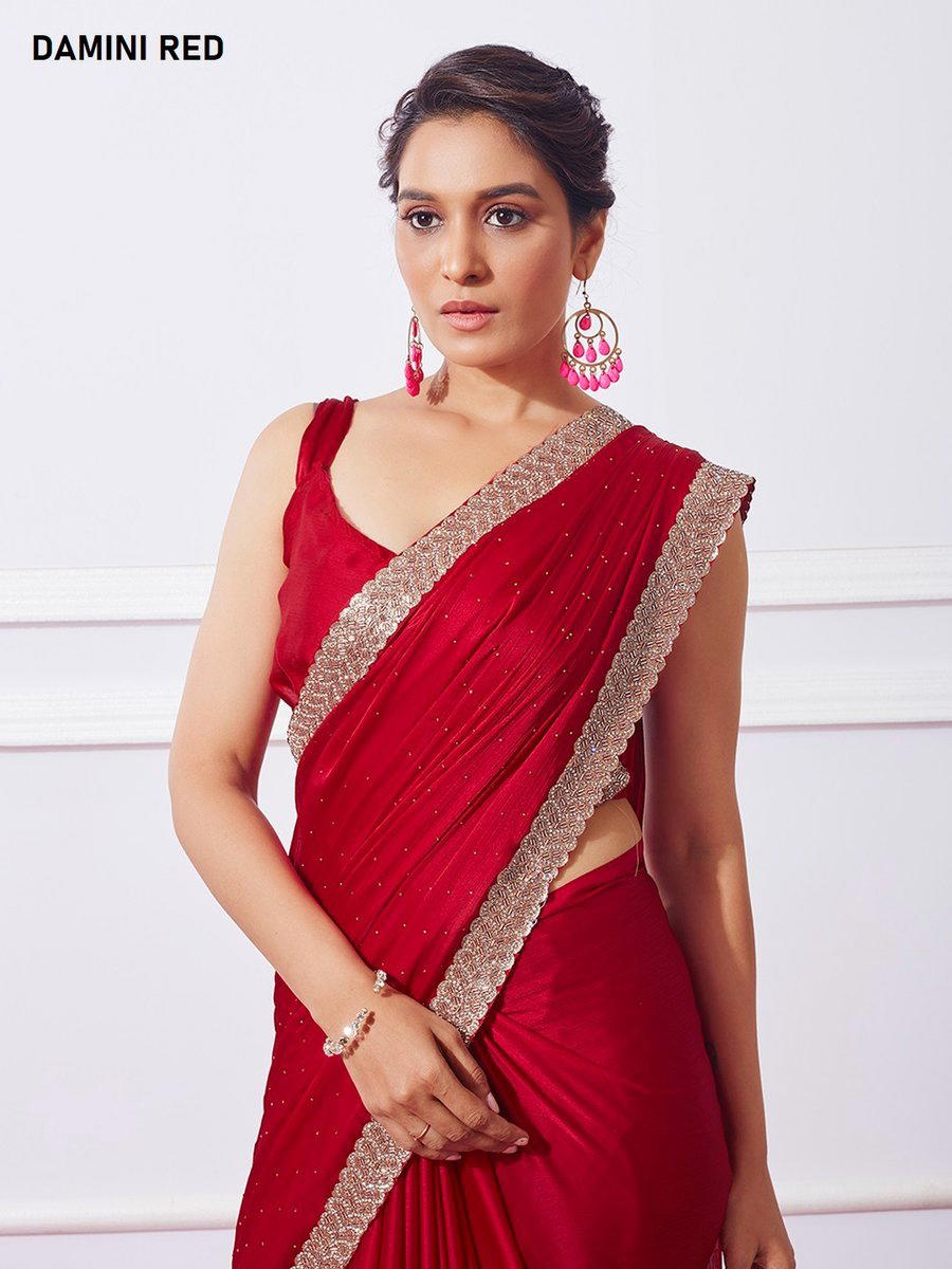 D.NO. DAMINI RED BY LAXMINAM CHIFFON SAREE MANUFACTURER IN INDIA 1