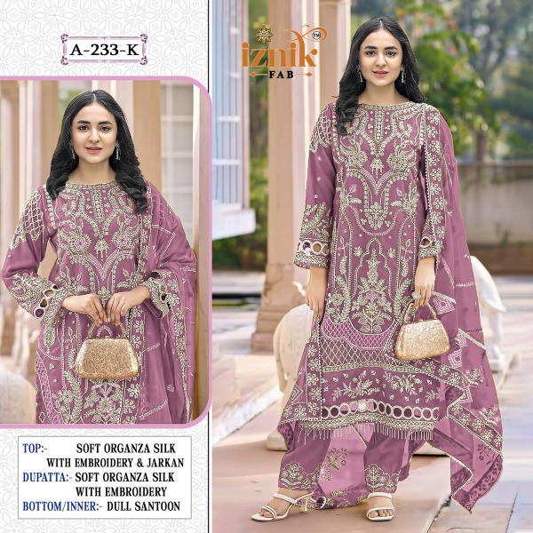DN 233 BY IZNIK FAB DESIGNER ORGANZA SALWAR SUIT WHOLESALER IN INDIA
