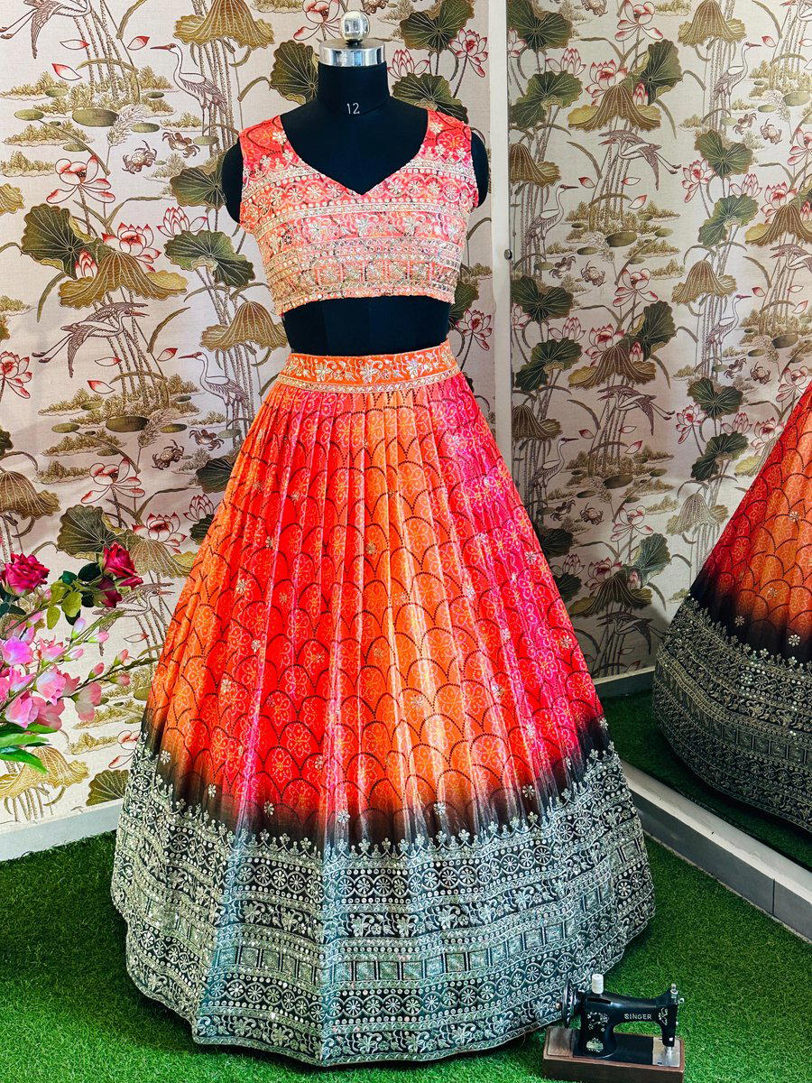 DN 5020 BY DVD DESIGNER CHINON SILK LEHENGA CHOLI WHOLESALER IN INDIA 1