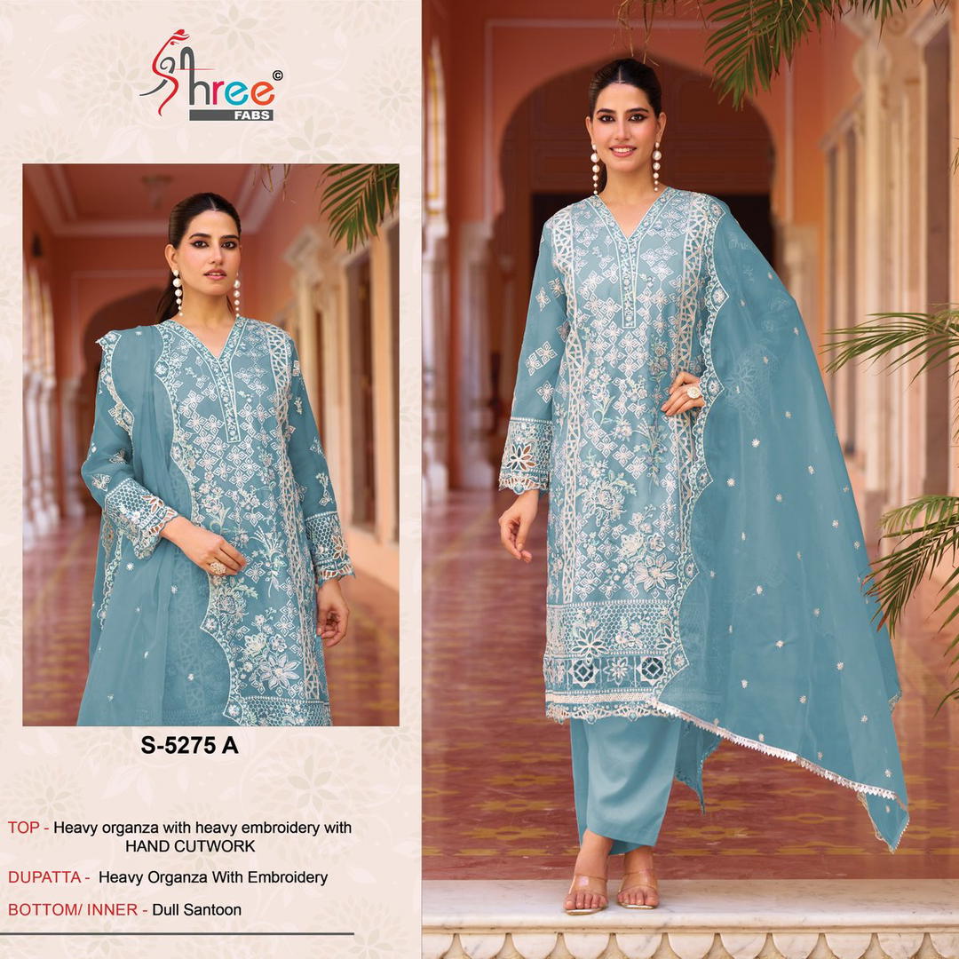 DN S- 5275 BY SHREE FAB DESIGNER ORGANZA SALWAR KAMEEZ WHOLESALER IN INDIA 1