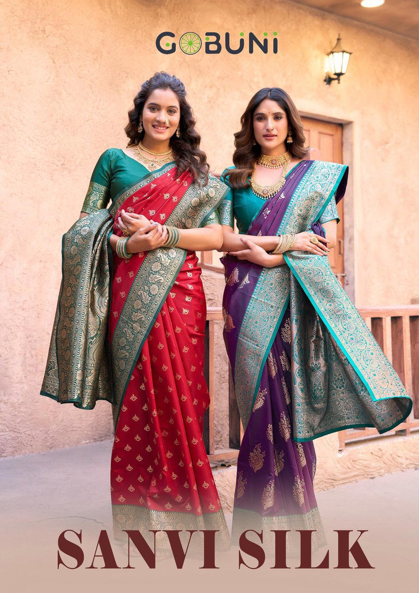 GOBUNI SANVI SILK 1301 TO 1306 DESIGNER SILK SAREE WHOLESALER IN INDIA 1