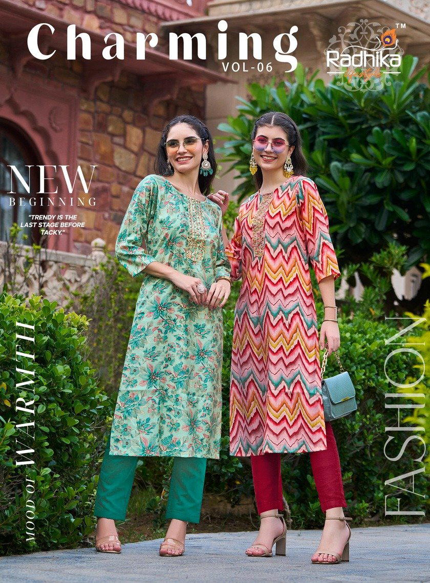 CHARMING VOL 6 BY RADHIKA LIFESTYLE DESIGNER TOP & BOTTOM WHOLESALER IN SURAT 1