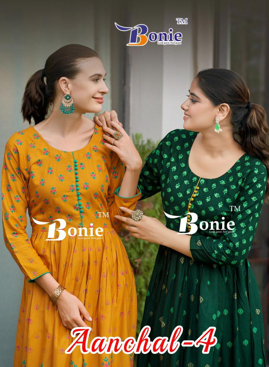 AANCHAL VOL 4 BY BONIE DESIGNER LONG GHERA KURTI WHOLESALER IN INDIA 1