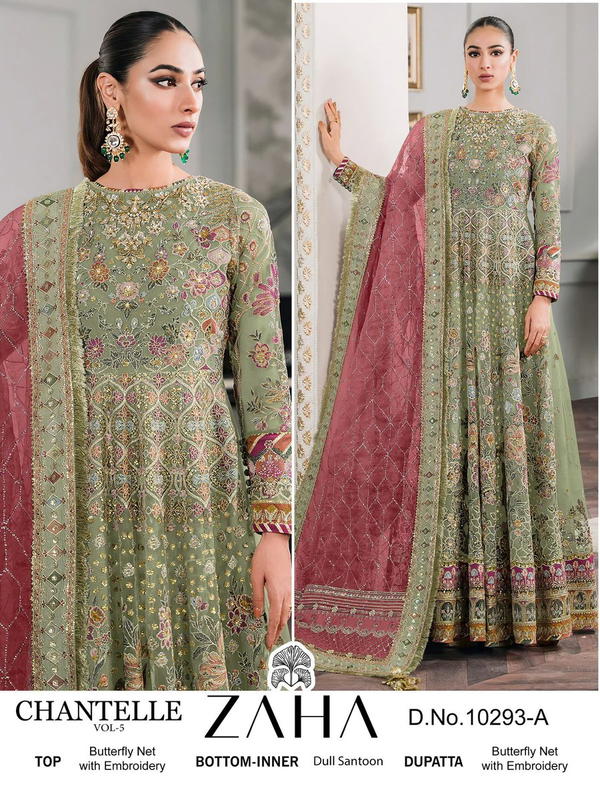CHANTELLE VOL 5 BY ZAHA DESIGNER PAKISTANI NET SALWAR SUIT WHOLESALER IN INDIA