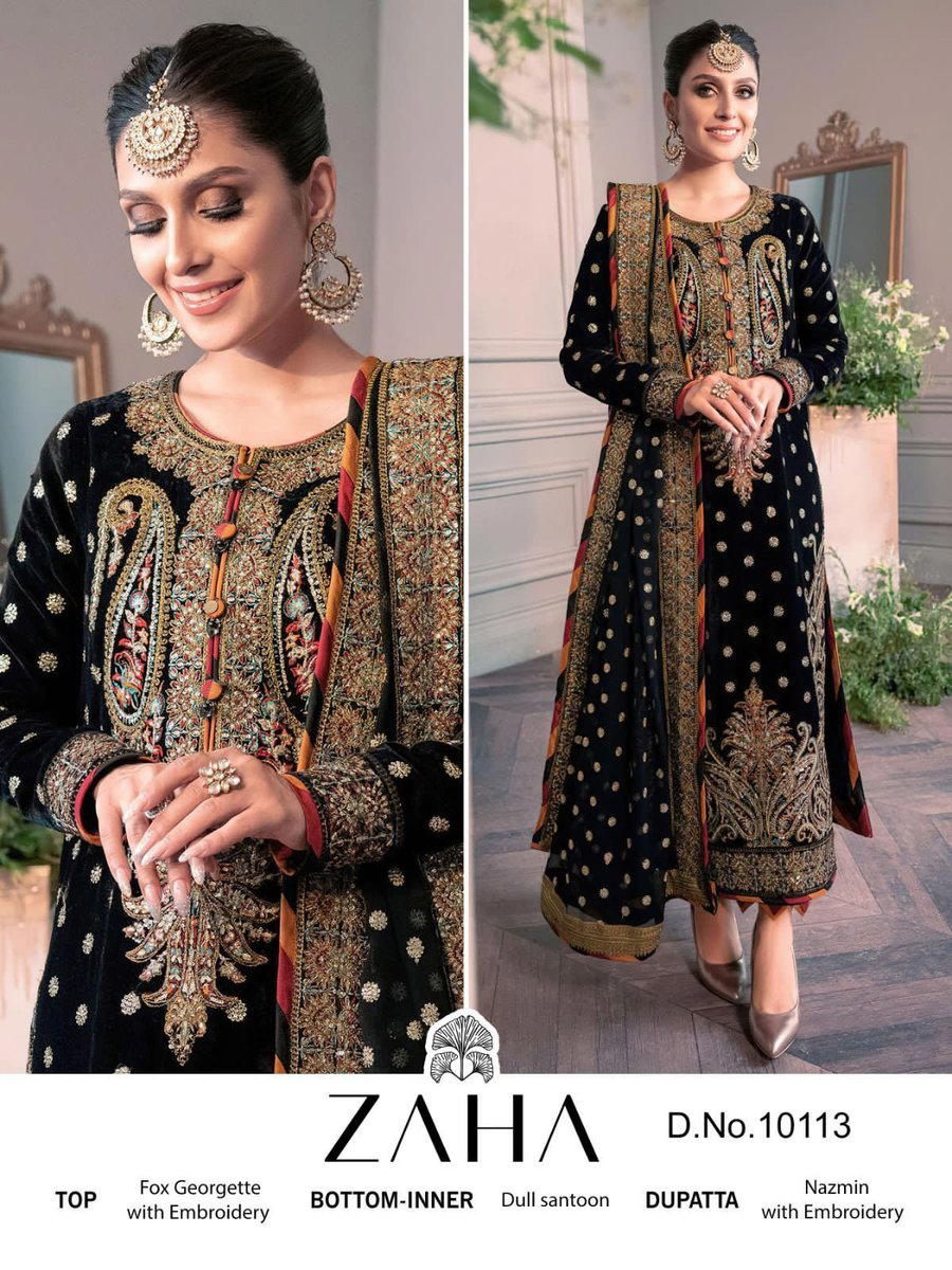 DN 10113 BY ZAHA DESIGNER PAKISTANI GEORGETTE SALWAR SUIT WHOLESALER IN INDIA 1