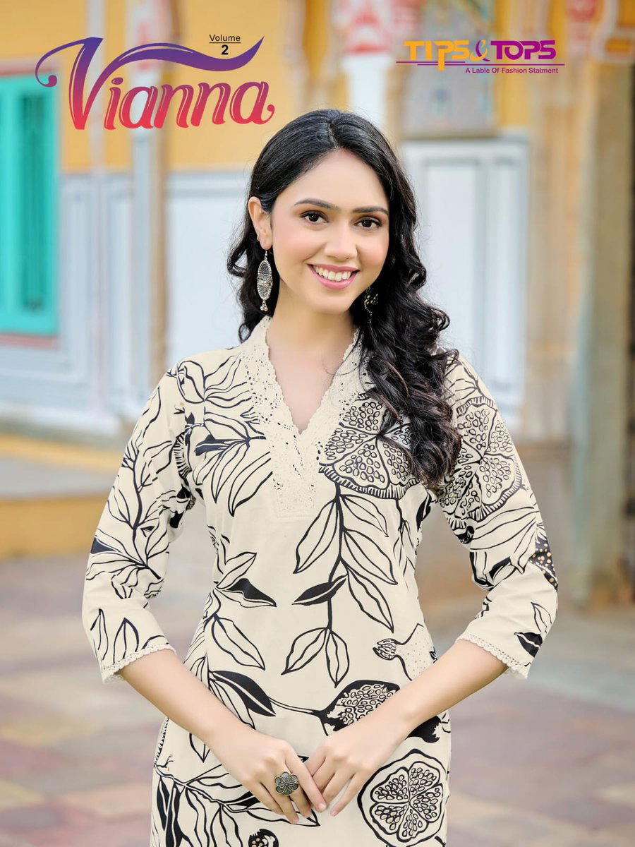 VIANA VOL 2 BY TIPS & TOPS DESIGNER V NECK KURTIS WHOLESALER IN INDIA 1