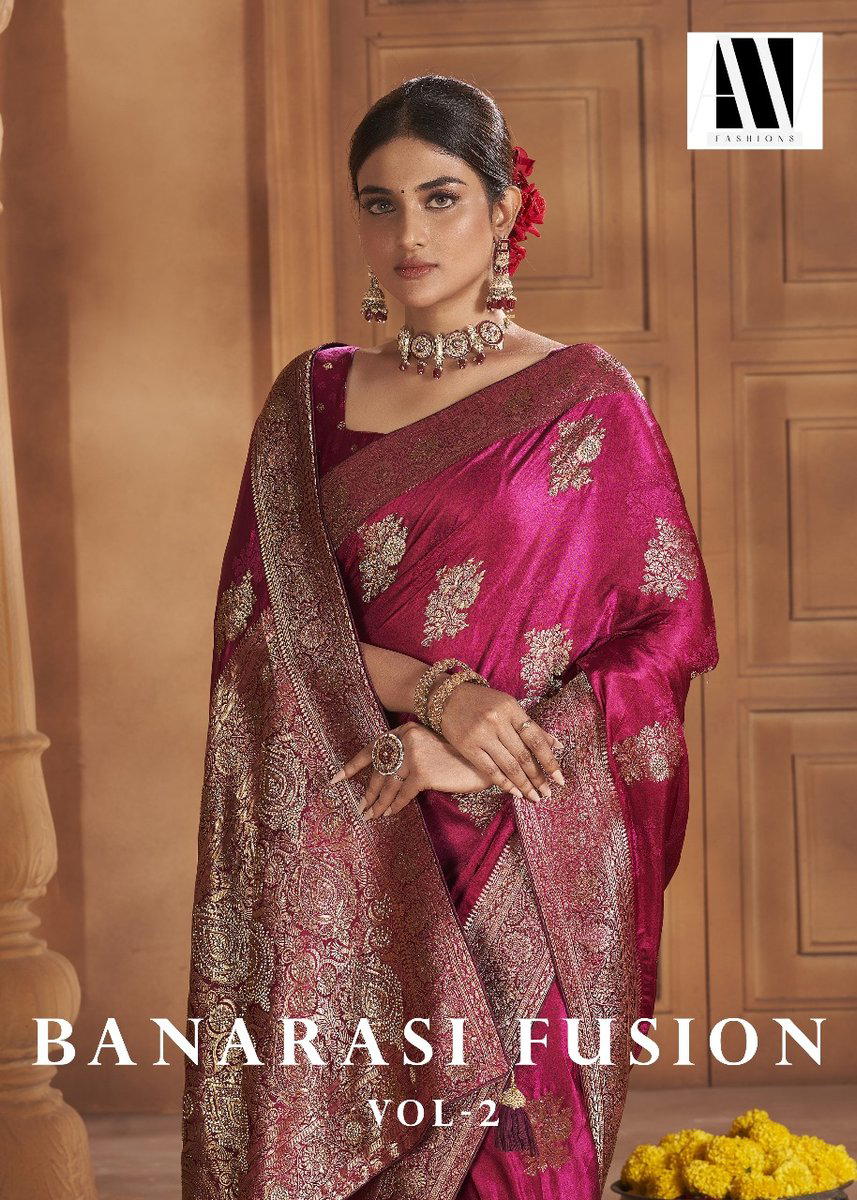 BANARASI FUSION VOL 2 BY AV FASHION DESIGNER SATIN SILK SAREE WHOLESALER IN INDIA 1