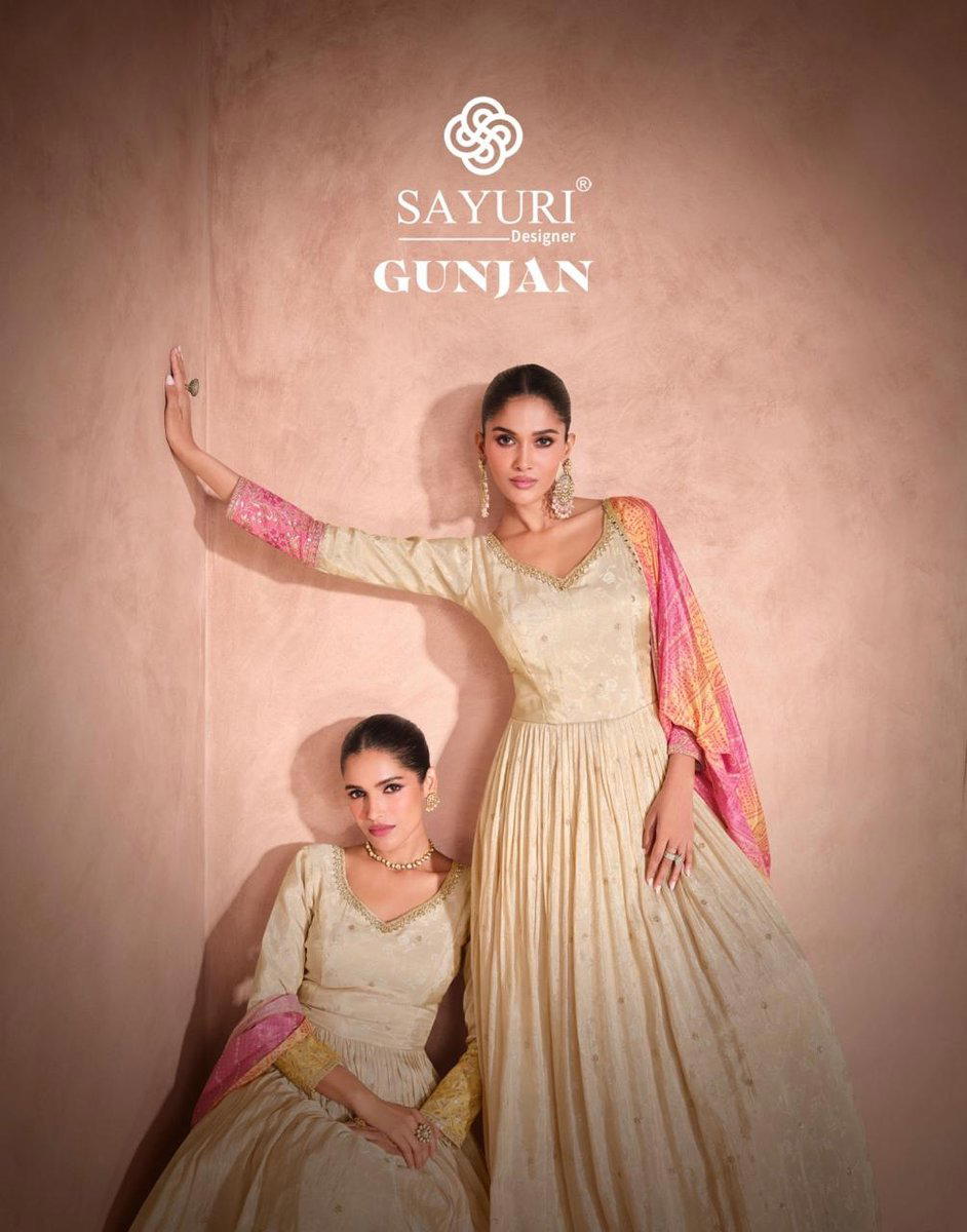 GUNJAN BY SAYURI DESIGNER JACQUARD SILK GOWN WHOLESALER IN INDIA 1