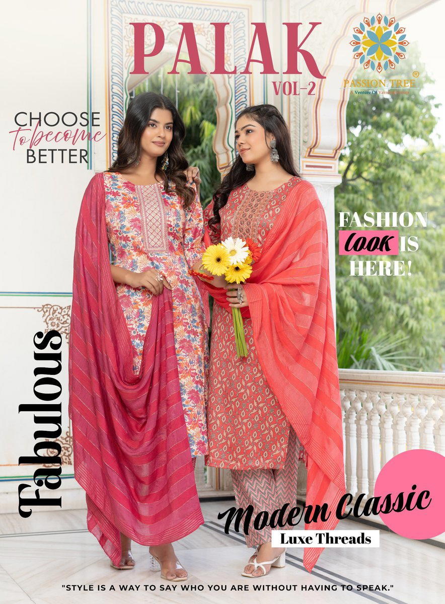 PALAK VOL 2 BY PASSION TREE DESIGNER KURTI WITH PANT & DUPATTA WHOLESALER IN INDIA 1