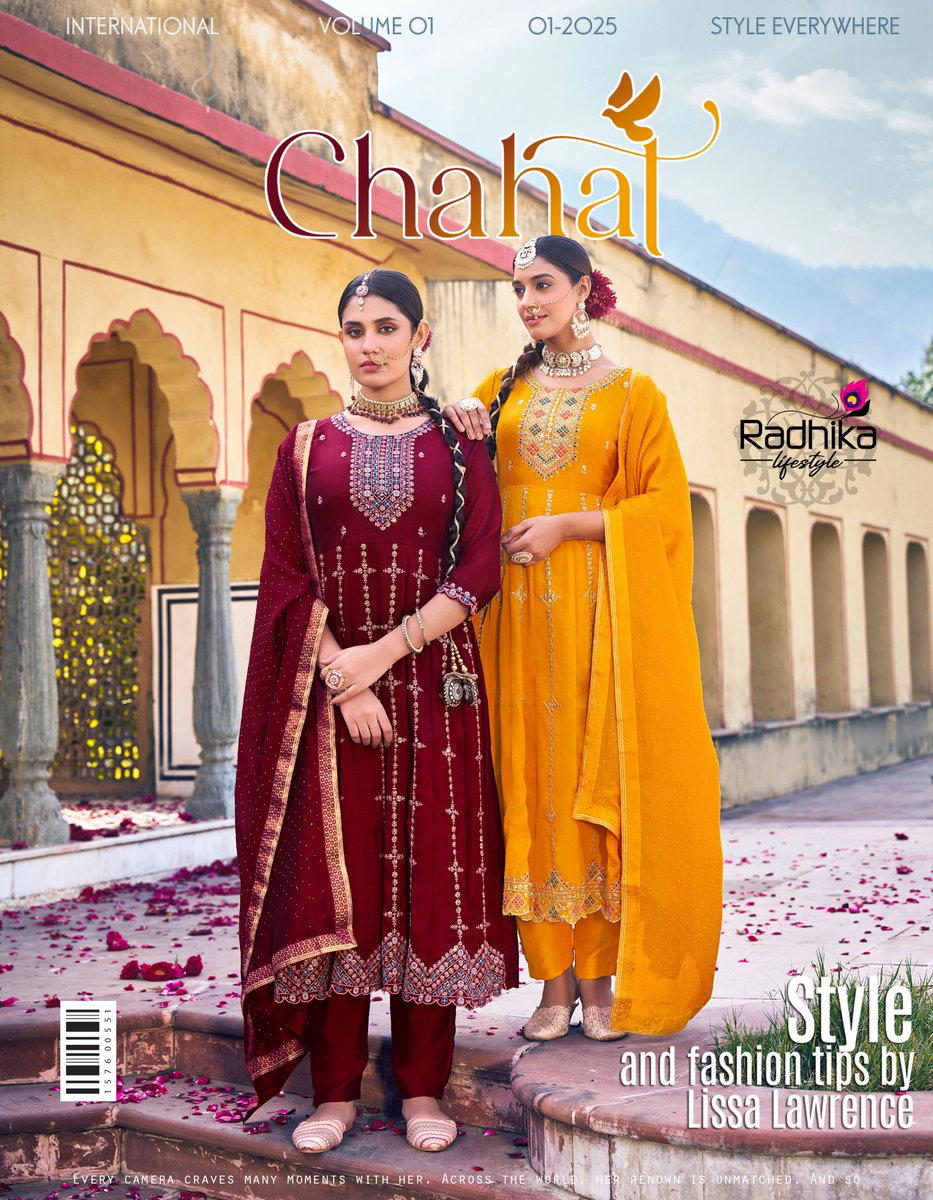 CHAHAT VOL 1 BY RADHIKA LIFESTYLE DESIGNER SILK EMBROIDERY GOWN WHOLESALER IN INDIA 1