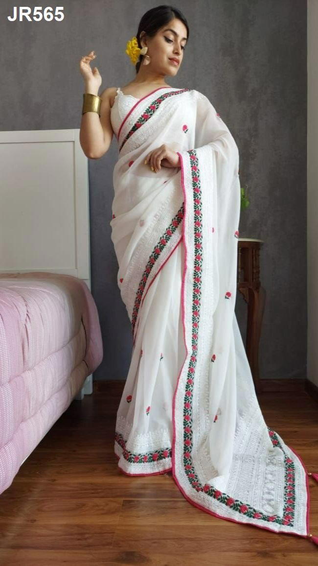 D.NO. JR565 BY JR SOFT GEORGETTE WITH HEAVY EMBROIDERY SAREE EXPORTER IN INDIA 1