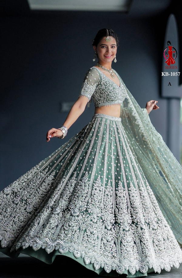 D.NO. KB 1057A TO KB 1057H BY KB EMBROIDERY BRIDAL LEHENGA CHOLI WHOLESALER IN INDIA