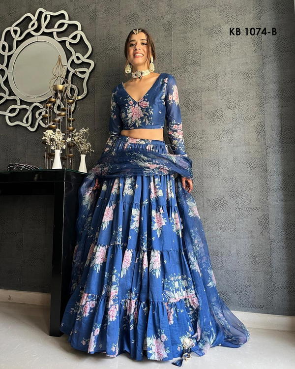D.NO. KB1074-A TO KB1074-C BY KB ORGANZA SILK SLEHENGA CHOLI WHOLESALER IN INDIA