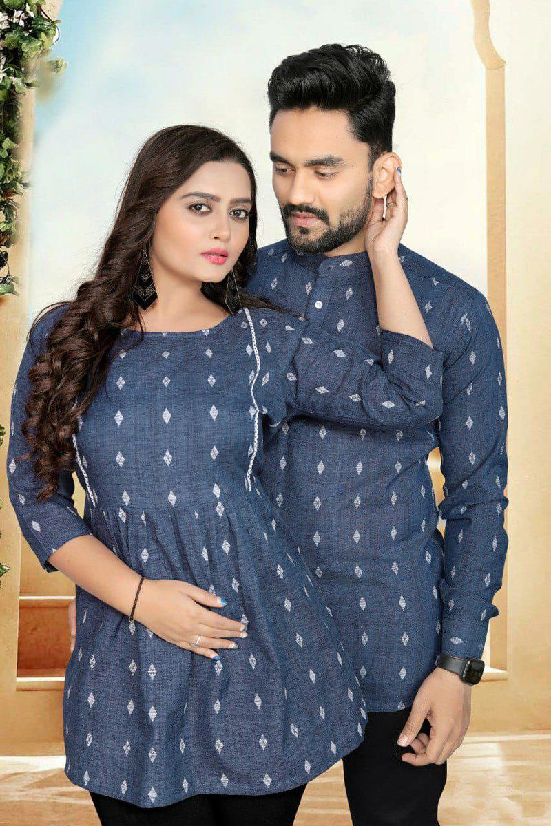 MANNAT VOL 1 BY WELLTEX COUPLE COMBO TUNIC TOP AND MATCHING SHORT KURTA SET WHOLESALER IN INDIA 1