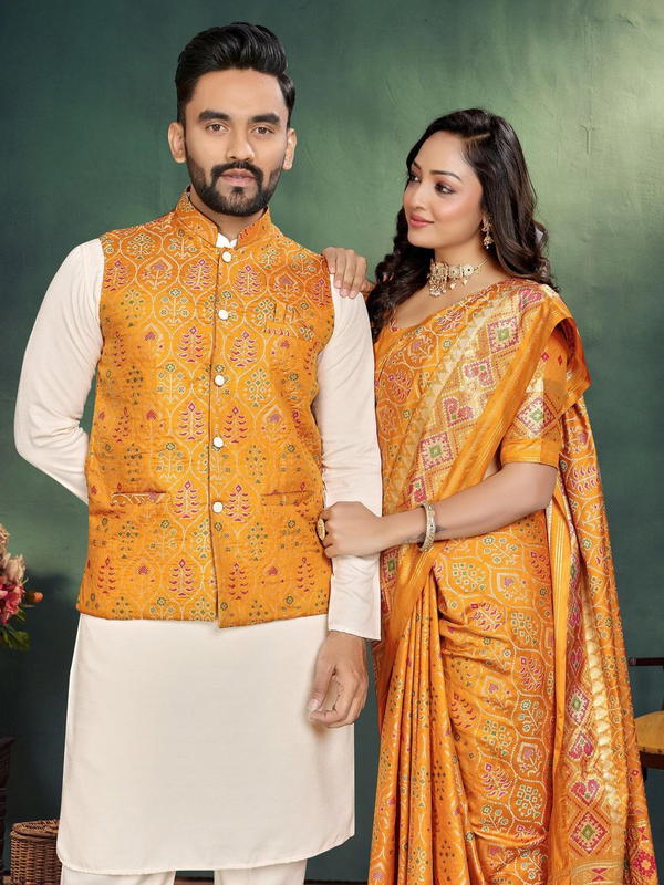 Moh Maya Vol 2 By Welltex Couple Combo Kurta with Koti and Matching Saree Set Wholesaler In India