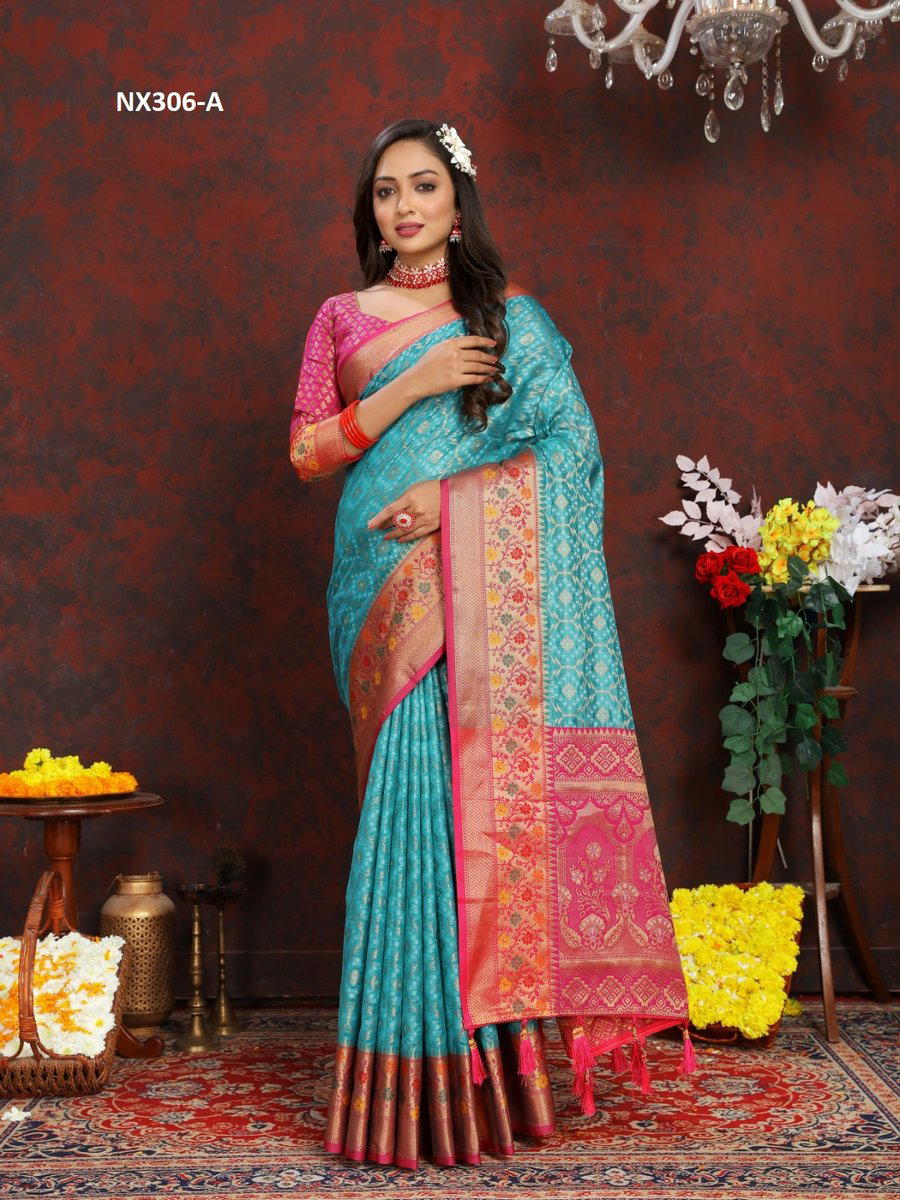 D.NO. NX306 A TO NX306 F BY MURTI NX ORGANZA SILK SAREE WHOLESALER IN INDIA 1