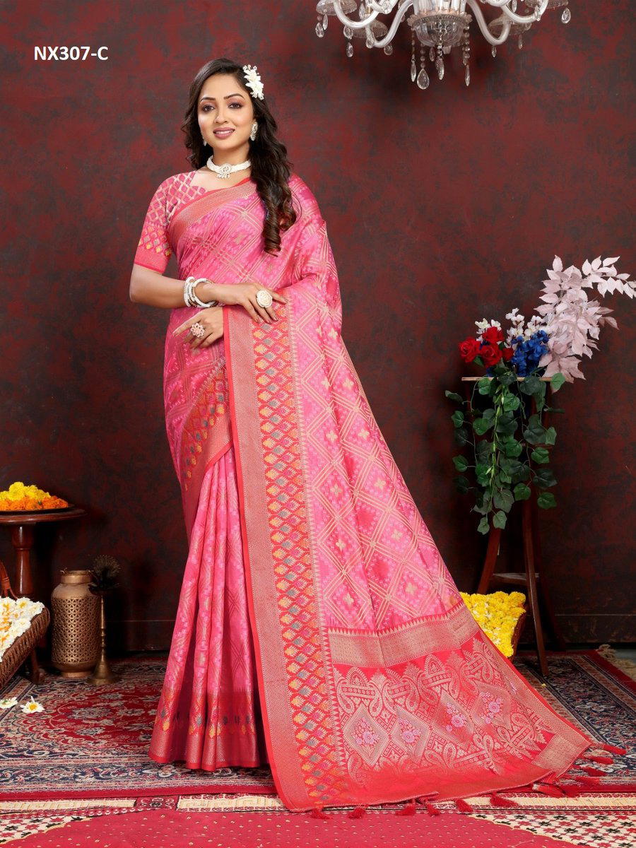 D.NO. NX307-A TO NX307-F BY MURTI NX SOFT ORGANZA SILK SAREE WHOLESALER IN INDIA 1