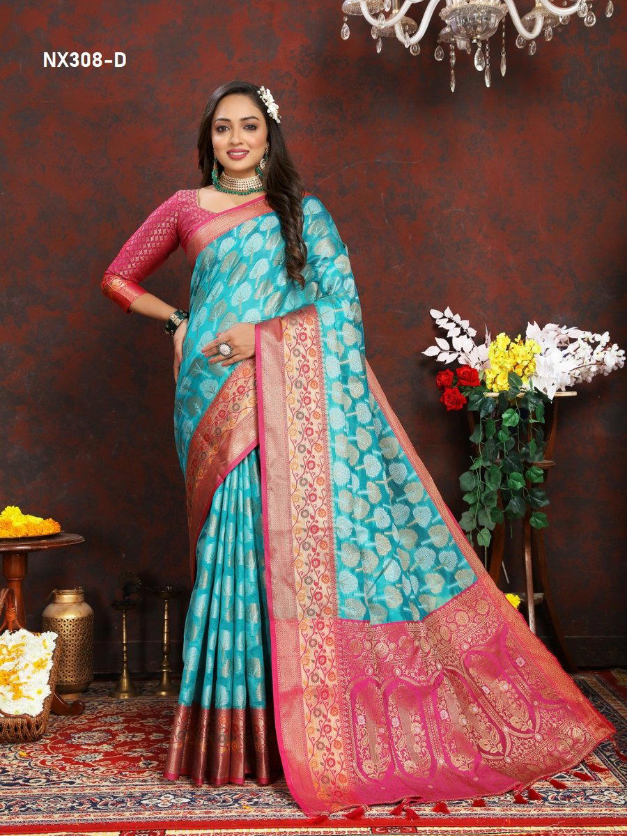 D.NO. NX308-A TO NX308 F BY MURTI NX ORGANZA SILK SAREE WHOLESALER IN INDIA 1