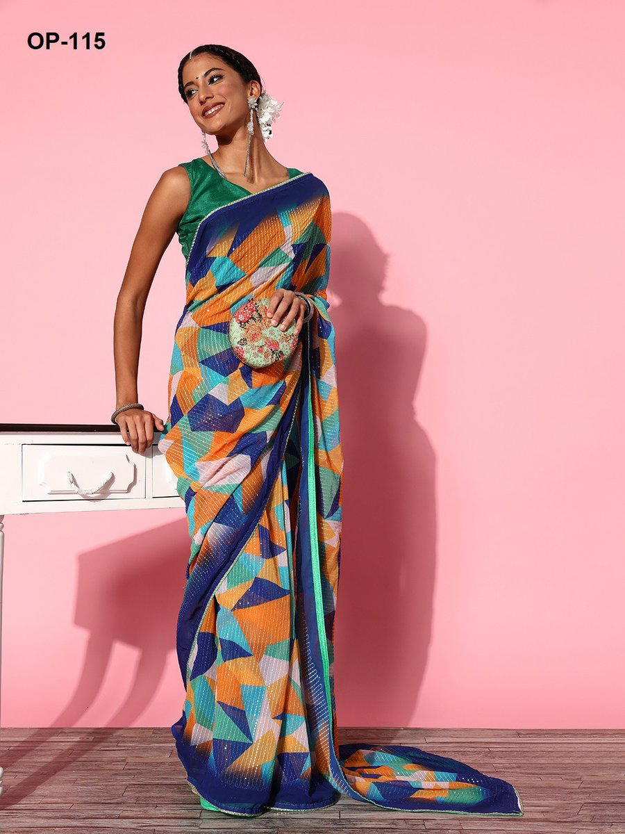 D.NO. OP 115 BY LAXMINAM GEORGETTE SAREE MANUFACTURER IN INDIA 1