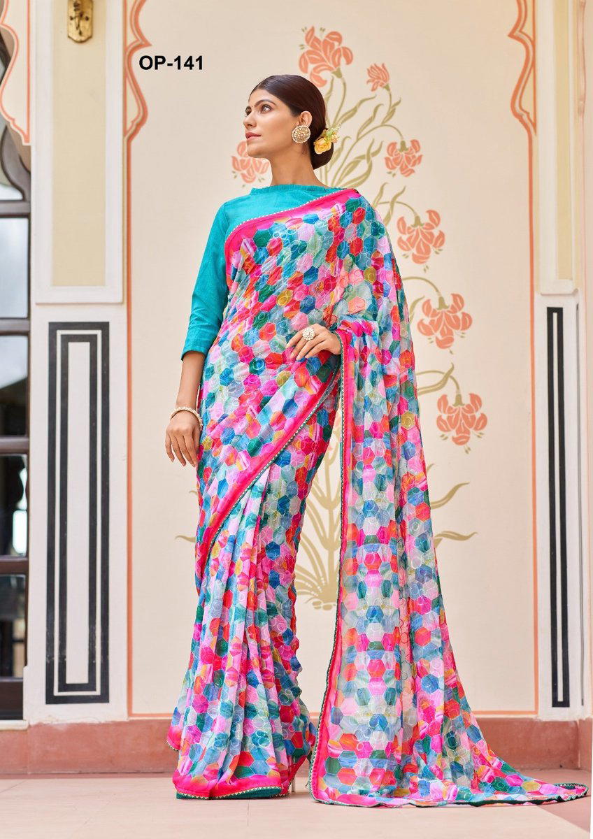 D.NO. OP 141 BY LAXMINAM GEORGETTE SAREE MANUFACTURER IN INDIA 1