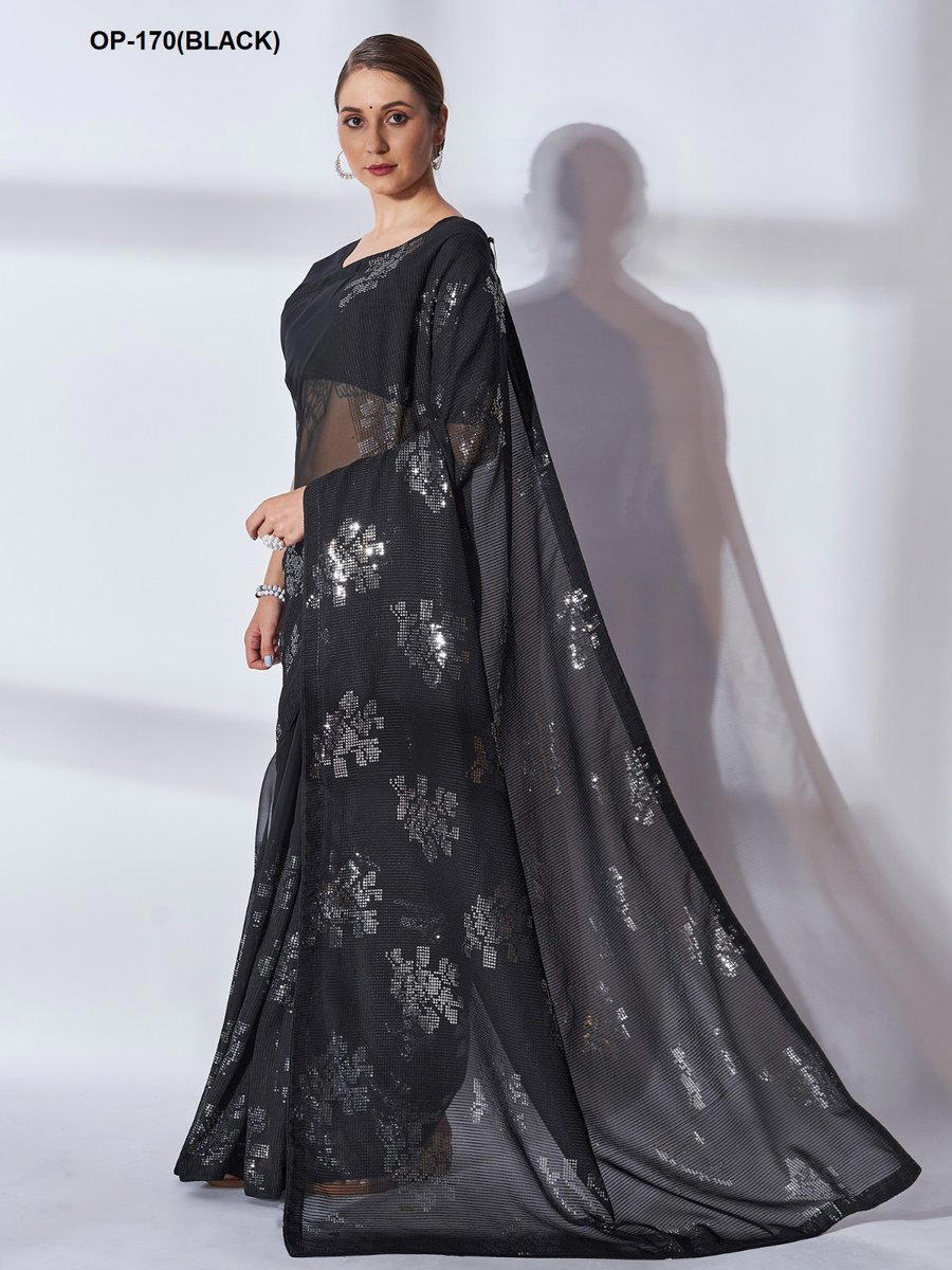 D.NO. OP 170(BLACK) BY LAXMINAM GORGETTE SAREE WHOLESALER IN INDIA 1
