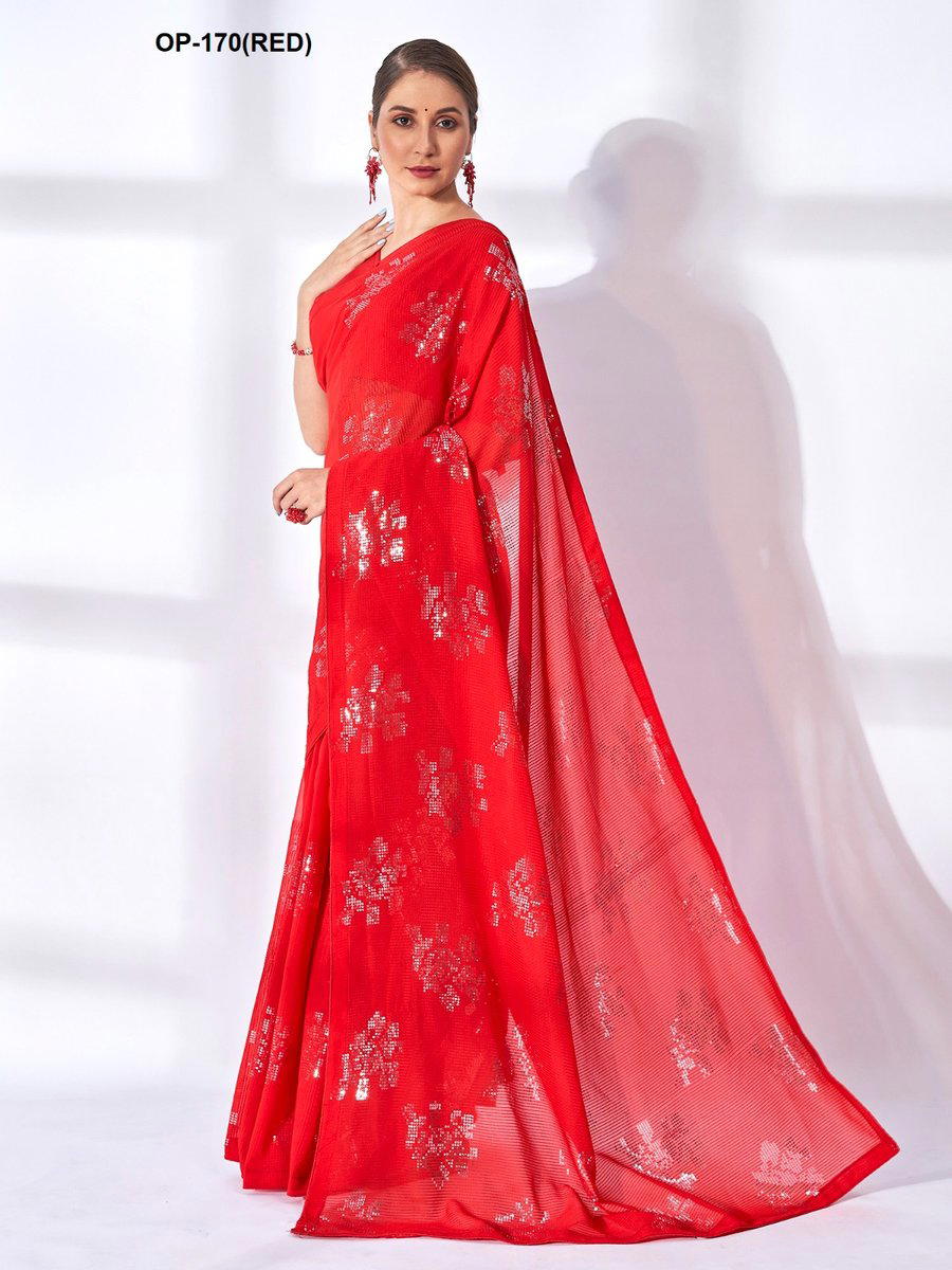 D.NO. OP 170 RED BY LAXMINAM GEORGETTE SAREE WHOLESALER IN INDIA 1