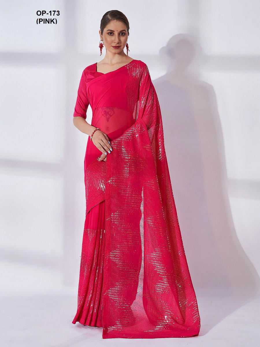 D.NO. OP 173 PINK BY LAXMINAM GEORGETTE SAREE MANUFACTURER IN INDIA 1