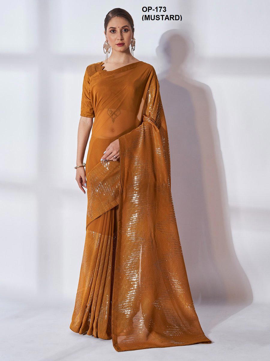 D.NO. OP 173 MUSTARD BY LAXMINAM GEORGETTESAREE WHOLESALER IN INDIA 1