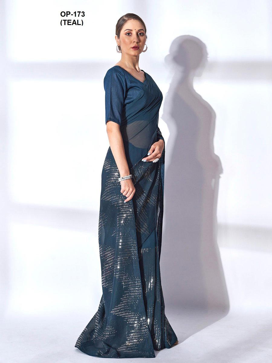 D.NO. OP 173 TEAL BY LAXMINAM GEORGETTE SAREE WHOLESALER IN INDIA 1