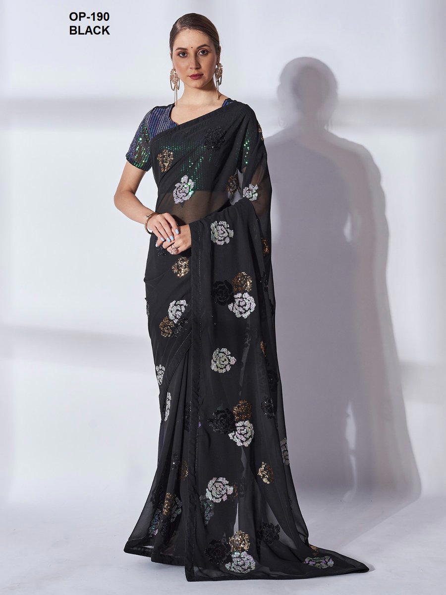 D.NO. OP 190 BLACK BY LAXMINAM GEORGETTE SAREE MANUFACTURER IN INDIA 1