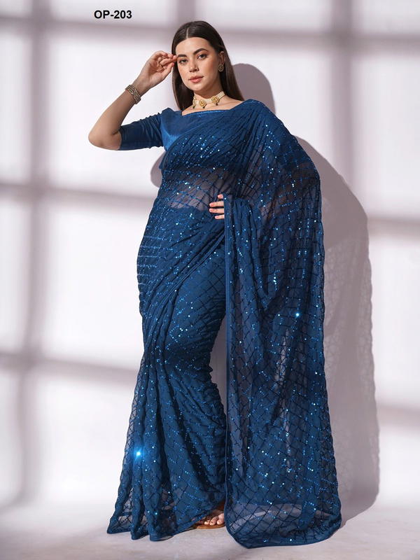 D.NO. OP 203 BY LAXMINAM GEORGETTE SAREE MANUFACTURER IN INDIA