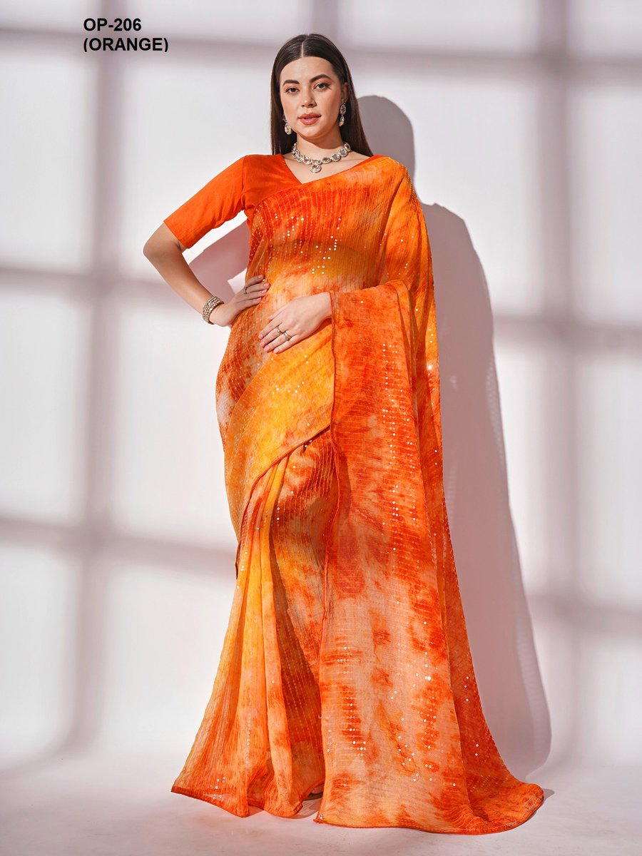 D.NO. OP 206 ORANGE BY LAXMINAM GEORGETTE SAREE WHOLESALER IN INDIA 1