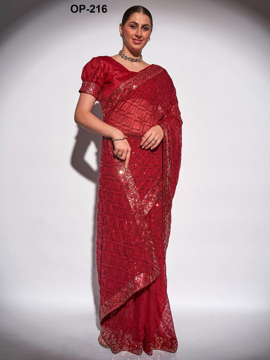 D.NO. OP 216 BY LAXMINAM GEORGETTE SAREE MANUFACTURER IN INDIA 1