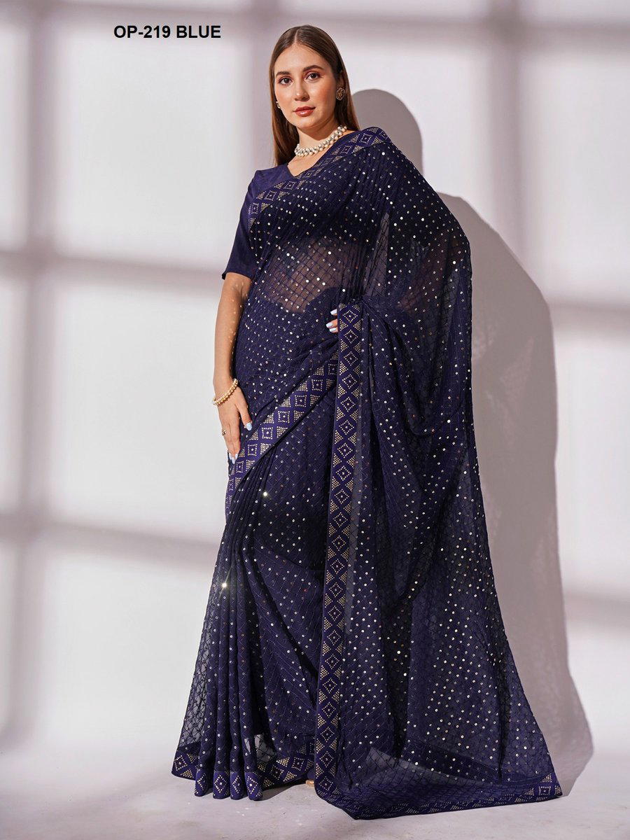 D.NO. OP 219 BLUE LAXMINAM GEORGETTE SAREE MANUFACTURER IN INDIA 1