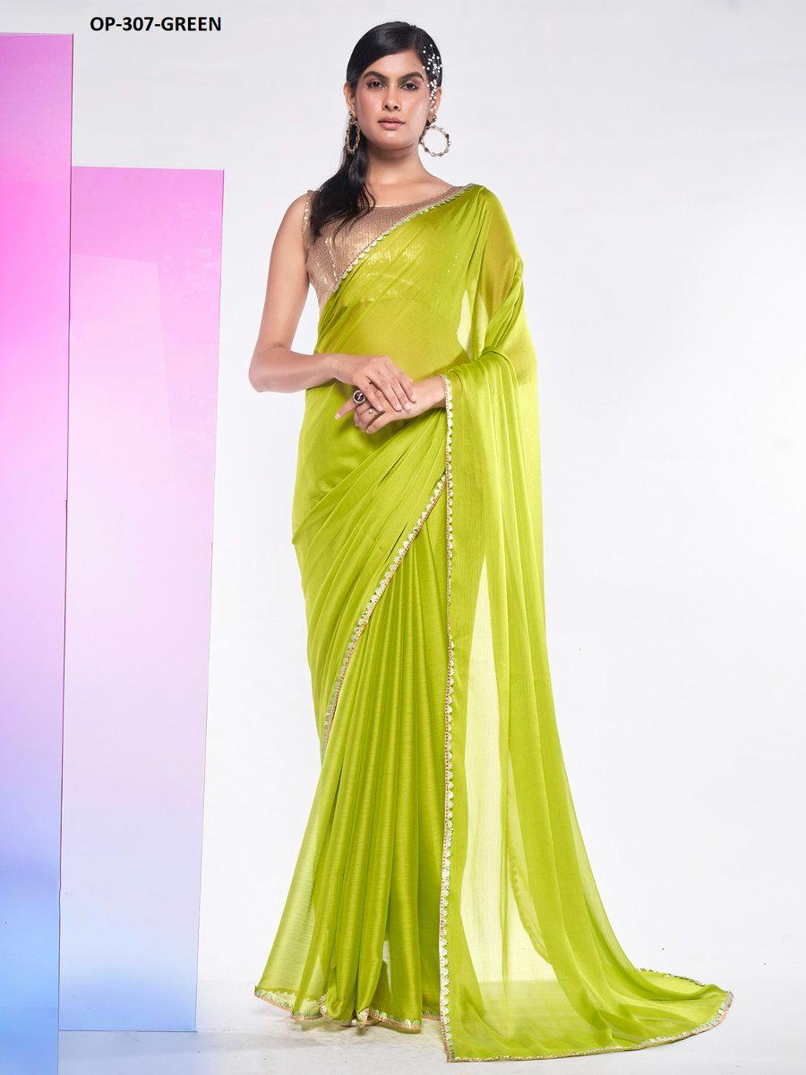 D.NO. OP 307 GREEN BY LAXMINAM GEORGETTE SAREE WHOLESALER IN INDIA 1