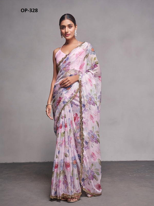 D.NO. OP-328 BY LAXMINZM ORGANZA SILK SAREE WHOLESALER IN INDIA