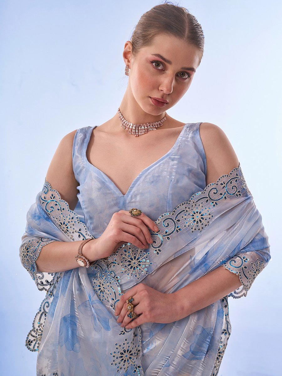 LAXMINAM OP-505 DESIGNER MILKY ORGANZA SAREE WHOLESALER IN INDIA 1