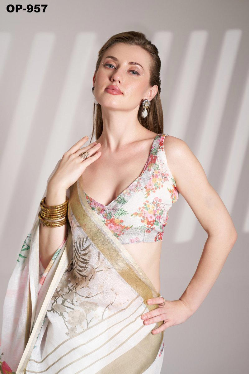 LAXMINAM OP-957 DESIGNER LINEN SAREE WHOLESALER IN INDIA 1