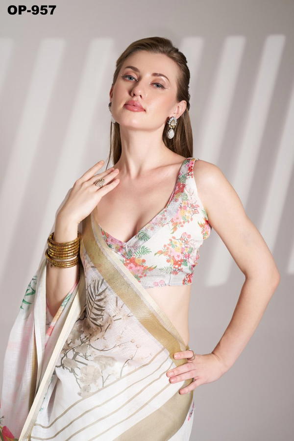 LAXMINAM OP-957 DESIGNER LINEN SAREE WHOLESALER IN INDIA