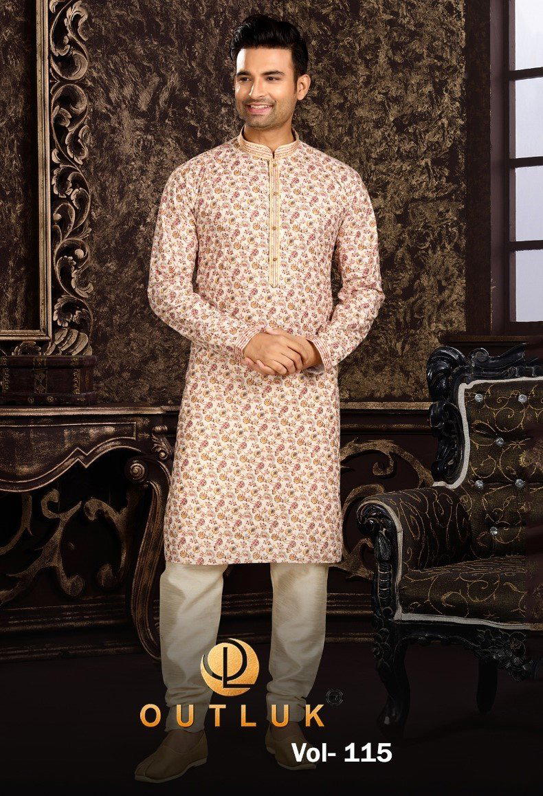 OUTLOOK VOL-115 BY OUTLOOK CHIKENKARI KURTA PAJAMA MENS WEAR WHOLESALER IN INDIA 1