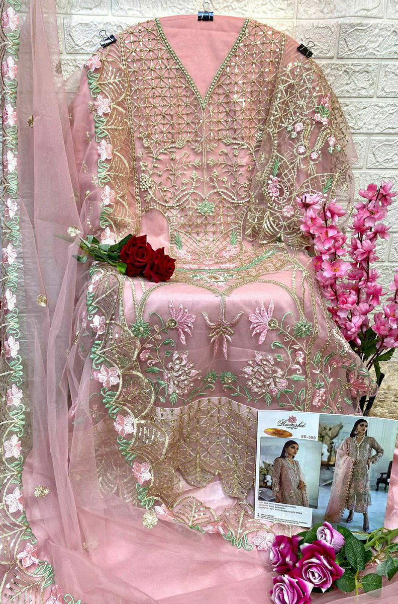 D.NO. R-590 BY RAMSHA EMBROIDERY SALWAR KAMEEZ WHOLESALER IN INDIA 1