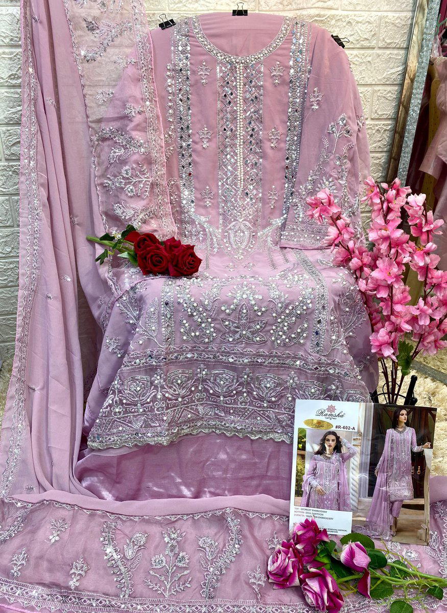 D.NO. R-602A TO R-602D BY RAMSHA GEORGETTE SALWAR KAMEEZ WHOLESALER IN INDIA 1