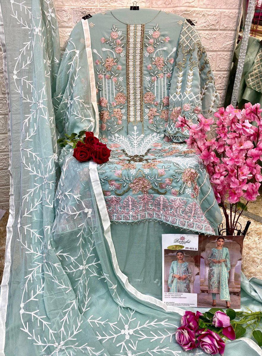 D.NO.R-603A TO R-603D BY RAMSHA GEORGETTE SALWAR KAMEEZ WHOLESALER IN INDIA 1