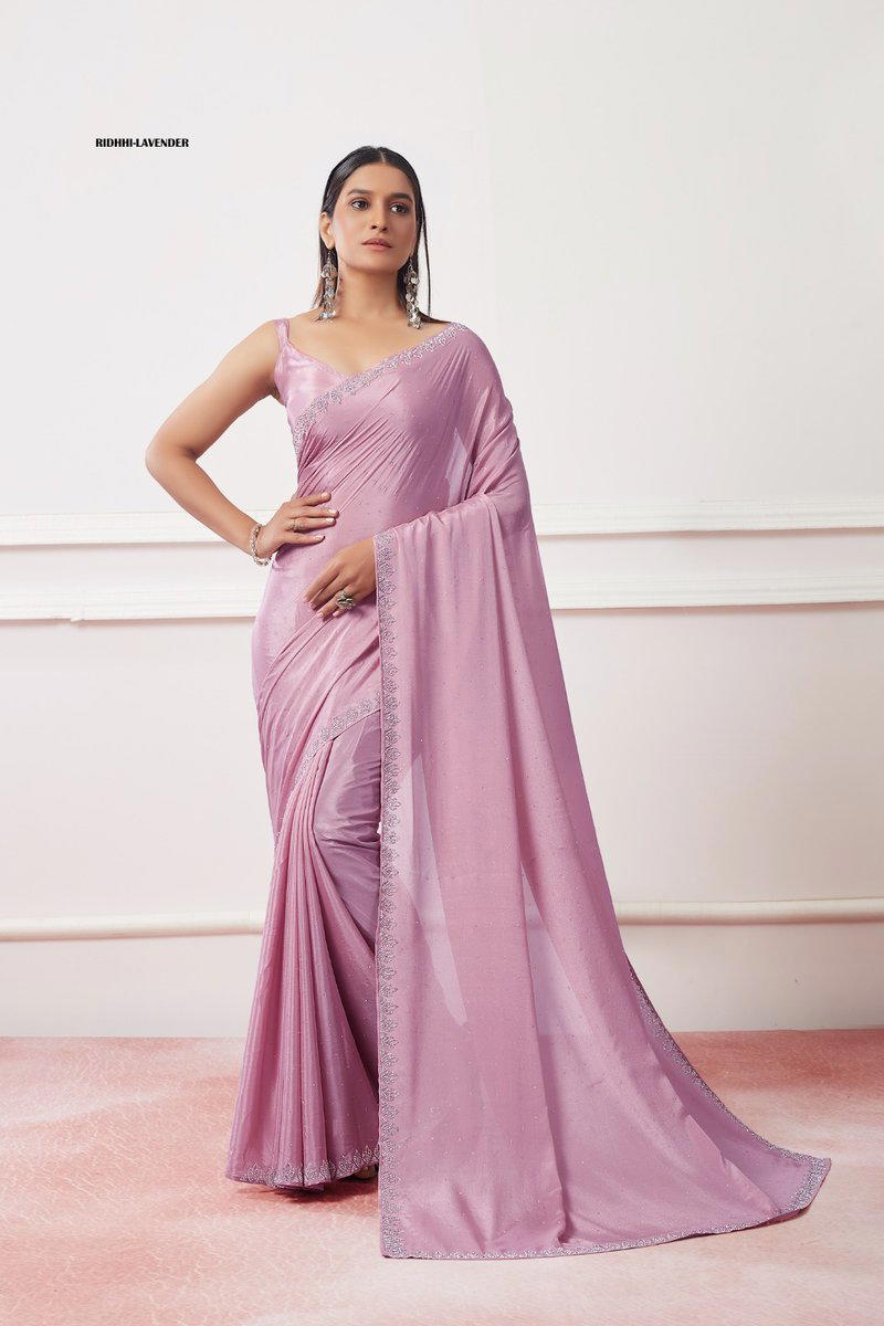 D.NO. RIDHHI LAVENDER BY LAXMINAM SATIN GEORGETTE SAREE WHOLESALER IN INDIA 1